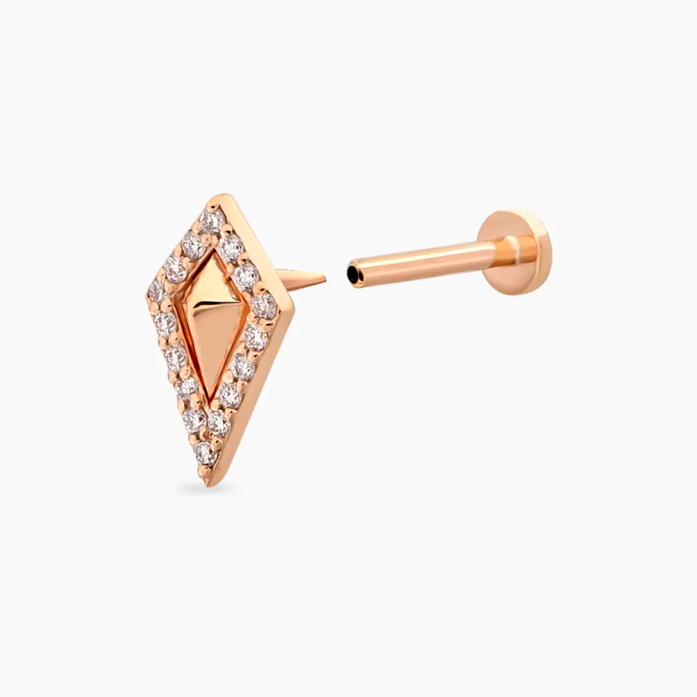 Diya Pırlanta Taşlı Rose Altın Piercing