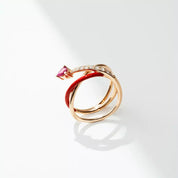 Donel Yakut Taşlı ve Kırmızı Mineli Rose Altın Yüzük