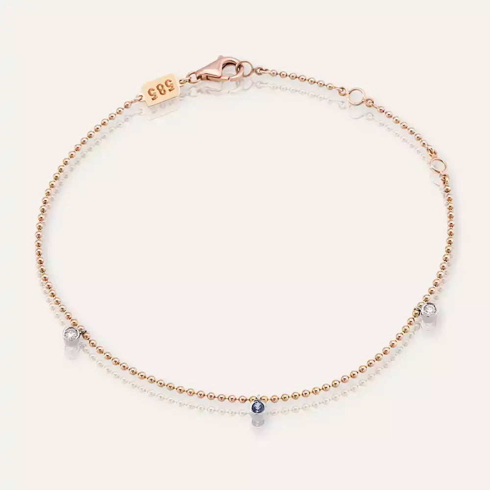 Loop Pırlanta ve Safir Taşlı Rose Altın Bileklik