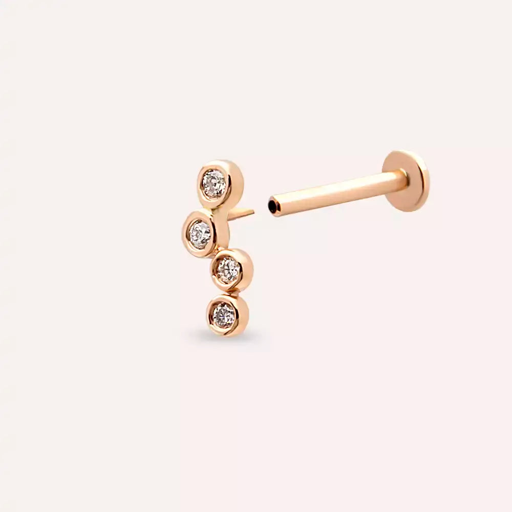 Dots Pırlanta Taşlı Rose Altın Piercing