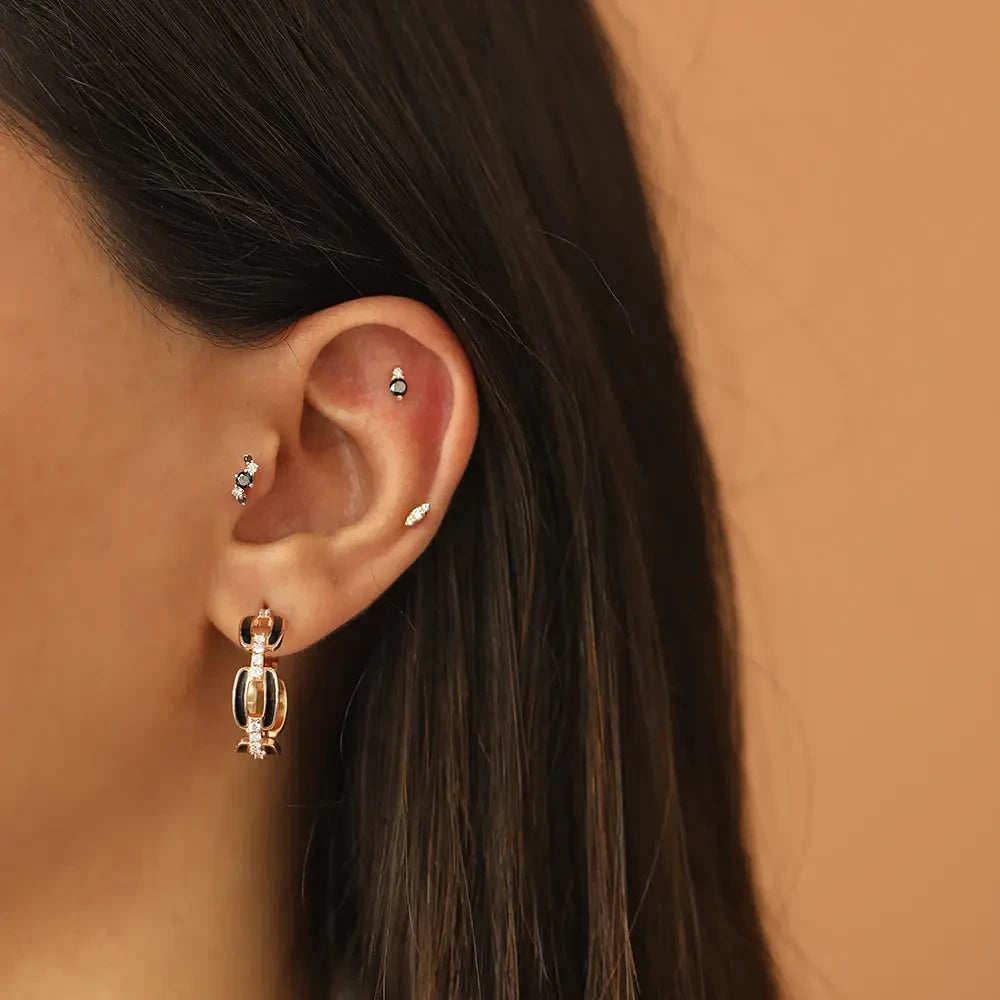 Dots Siyah Pırlanta Taşlı Rose Altın Piercing