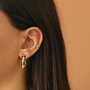 Dots Siyah Pırlanta Taşlı Rose Altın Piercing
