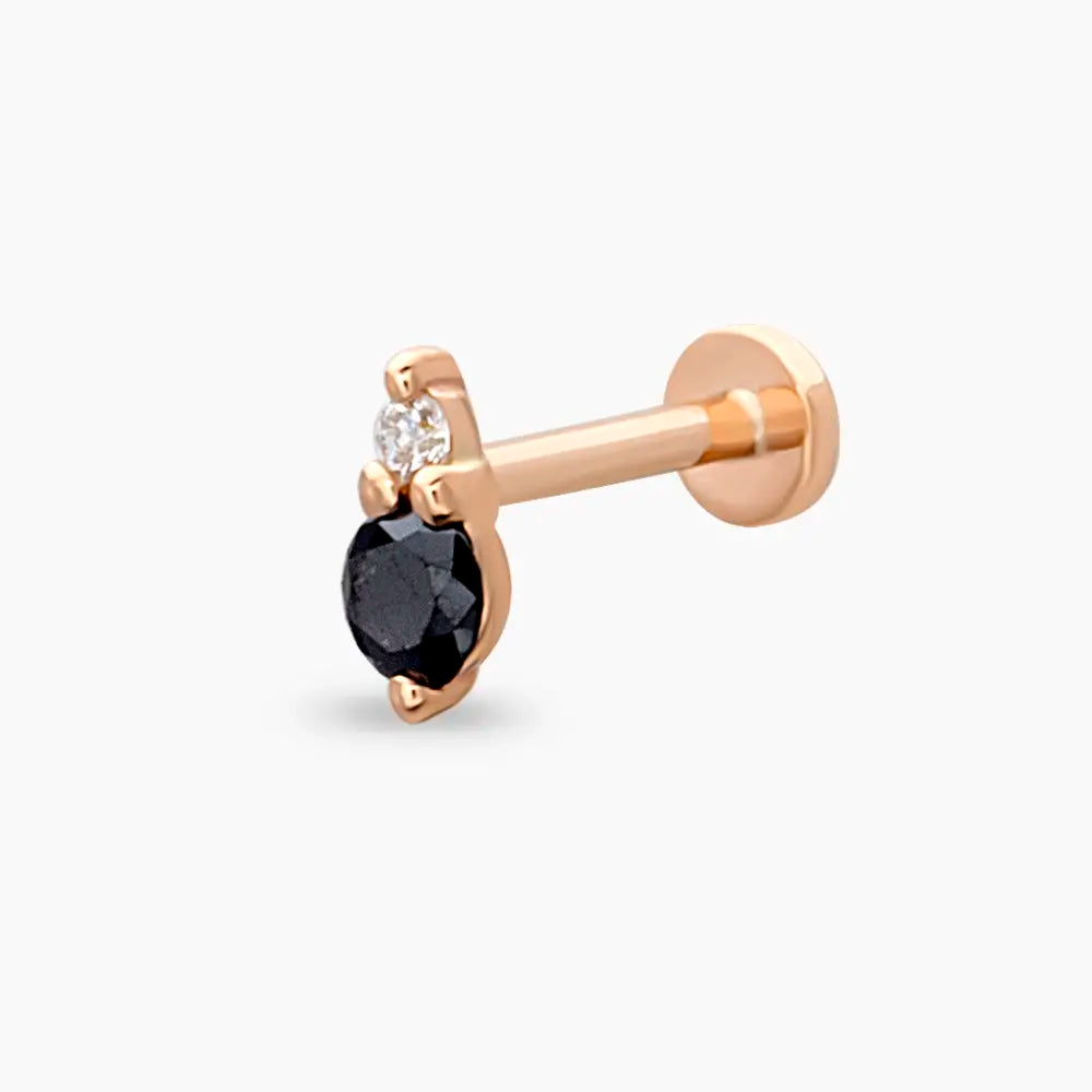 Dots Siyah Pırlanta Taşlı Rose Altın Piercing