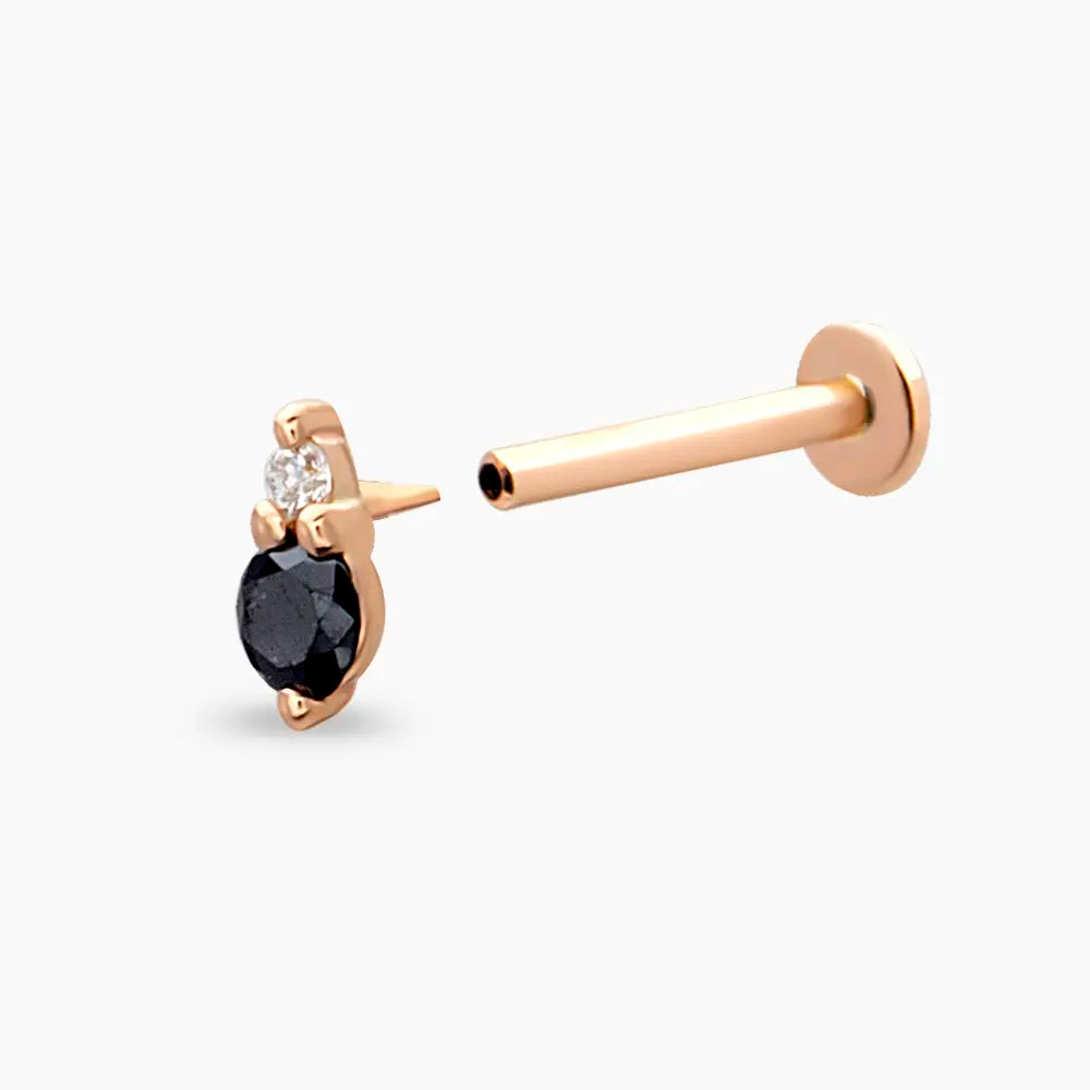 Dots Siyah Pırlanta Taşlı Rose Altın Piercing
