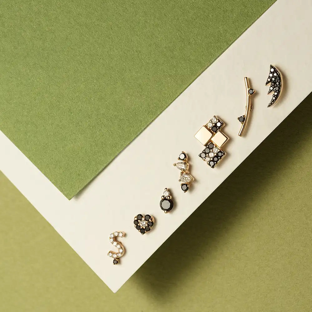 Dots Siyah Pırlanta Taşlı Rose Altın Piercing