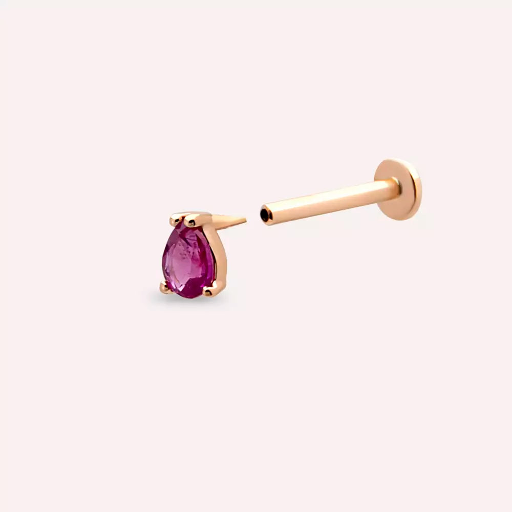 Drip Yakut Taşlı Rose Altın Piercing