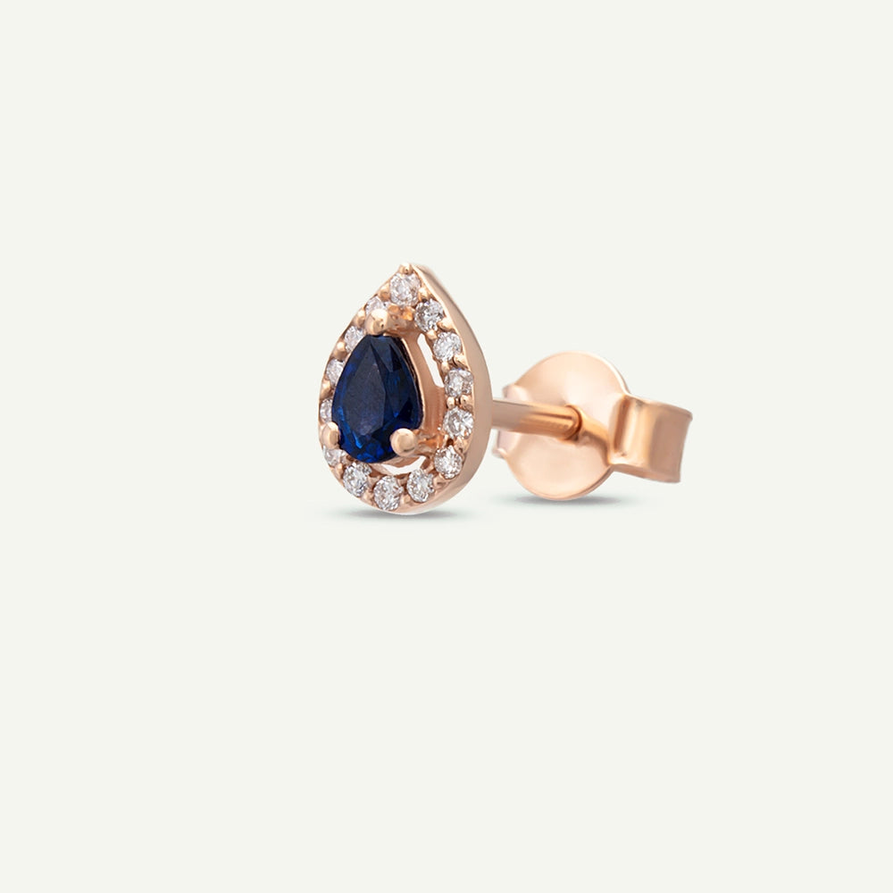 Drop 0.21 CT Damla Kesim Safir ve Pırlanta Taşlı Rose Altın Tek Küpe