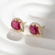 Drop 2.61 CT Yakut ve Pırlanta Taşlı Sarı Altın Küpe