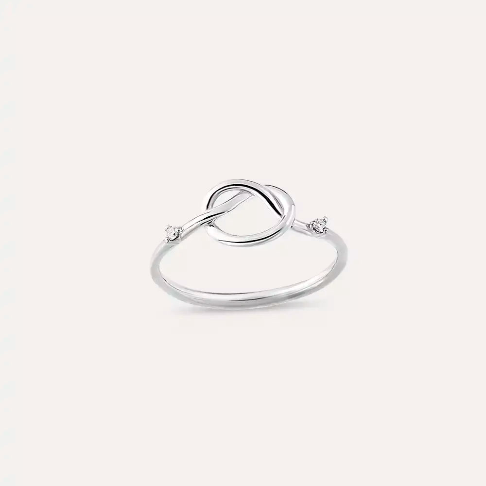 Düğüm Pırlanta Taşlı Beyaz Altın Yüzük