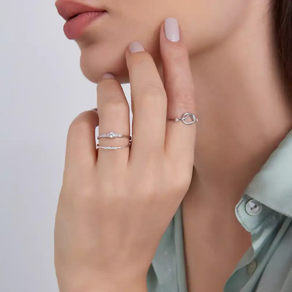 Knot Pırlanta Taşlı Beyaz Altın Yüzük