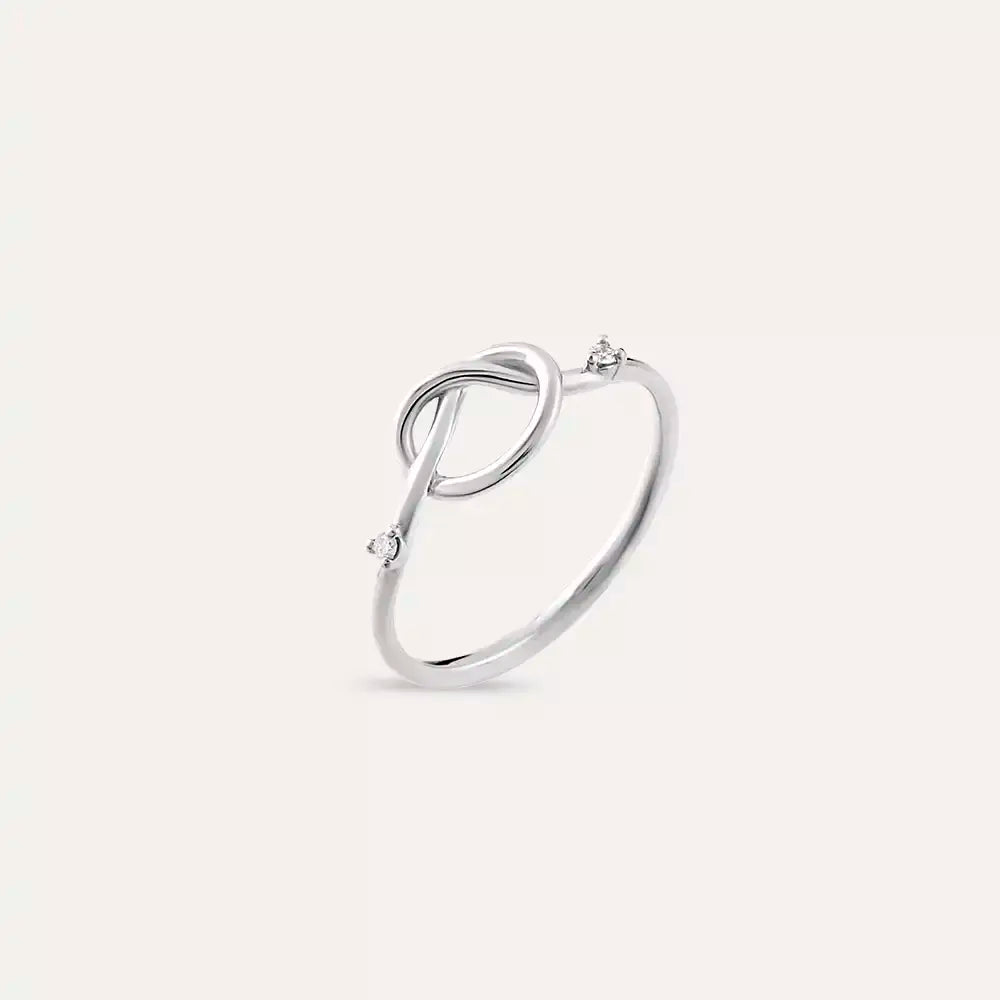 Knot Pırlanta Taşlı Beyaz Altın Yüzük