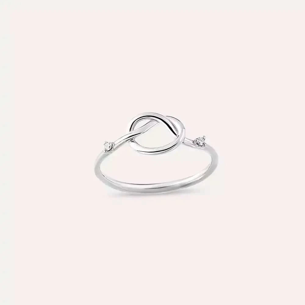 Düğüm Pırlanta Taşlı Beyaz Altın Yüzük