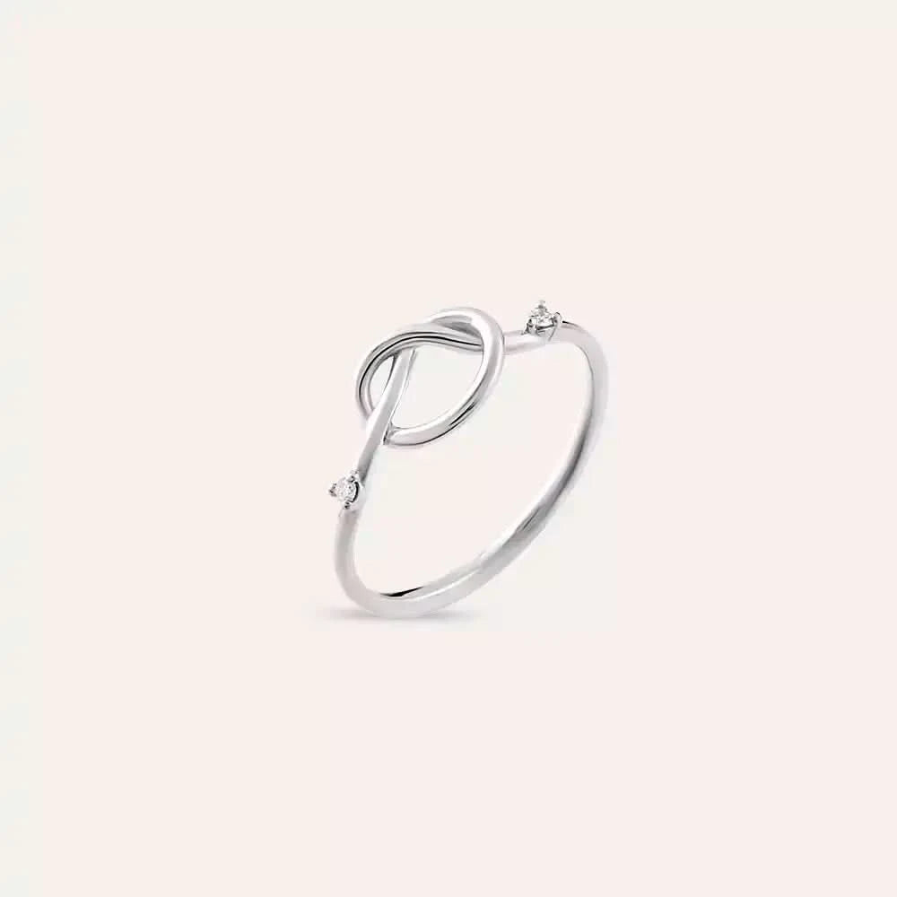 Düğüm Pırlanta Taşlı Beyaz Altın Yüzük