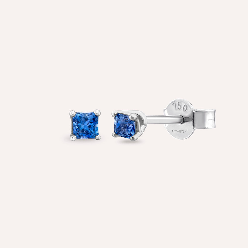 Duo 0.26 CT Blue Safir Taşlı Beyaz Altın Küpe