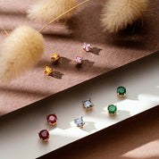 Duo 0.60 CT Zümrüt Taşlı Rose Altın Küpe