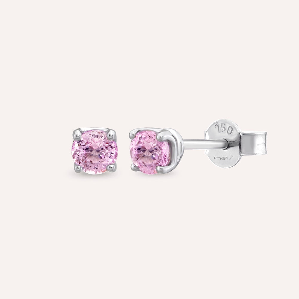 Duo 0.75 CT Light Pink Safir Taşlı Beyaz Altın Küpe