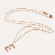 E Harf Brown Pırlanta ve Multicolor Safir Taşlı Rose Altın Kolye