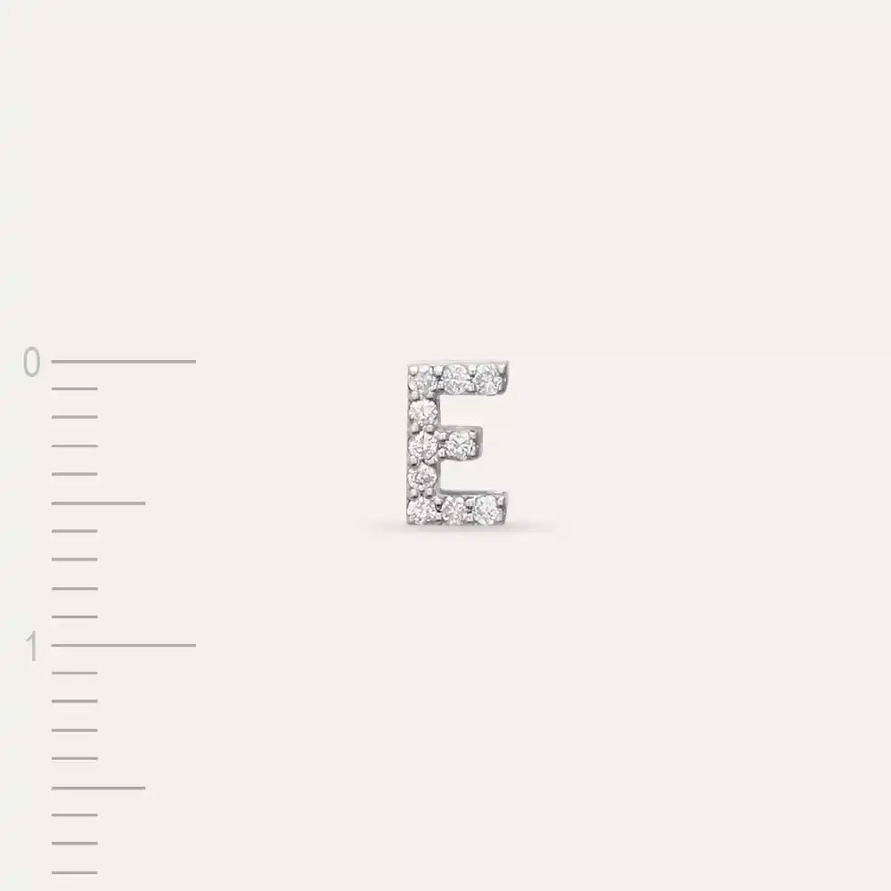 E Harf Pırlanta Taşlı Beyaz Altın Tek Küpe