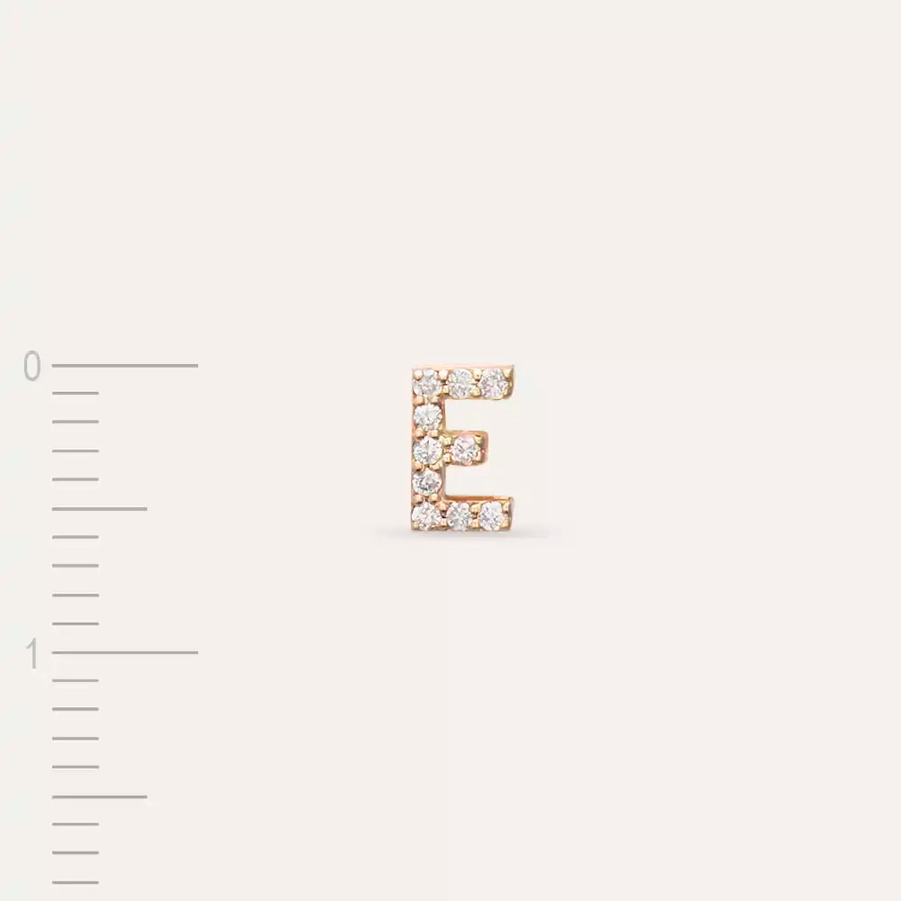 E Harf Pırlanta Taşlı Rose Altın Tek Küpe