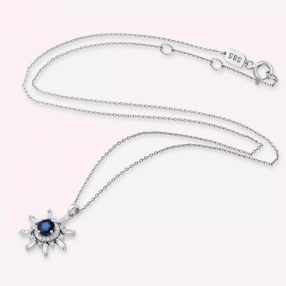 Eclipse Safir ve Pırlanta Taşlı Beyaz Altın Kolye