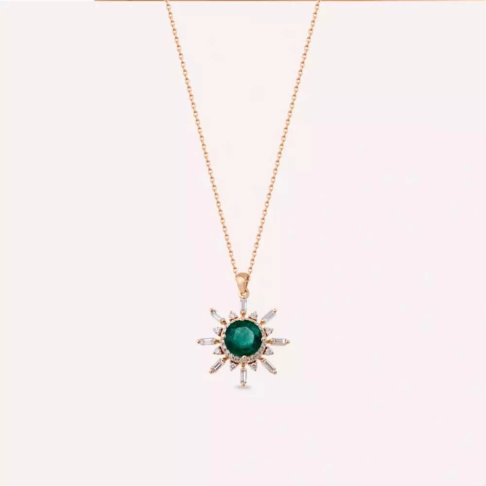 Eclipse Zümrüt ve Pırlanta Taşlı Rose Altın Kolye