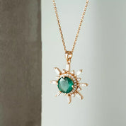 Eclipse Zümrüt ve Pırlanta Taşlı Rose Altın Kolye