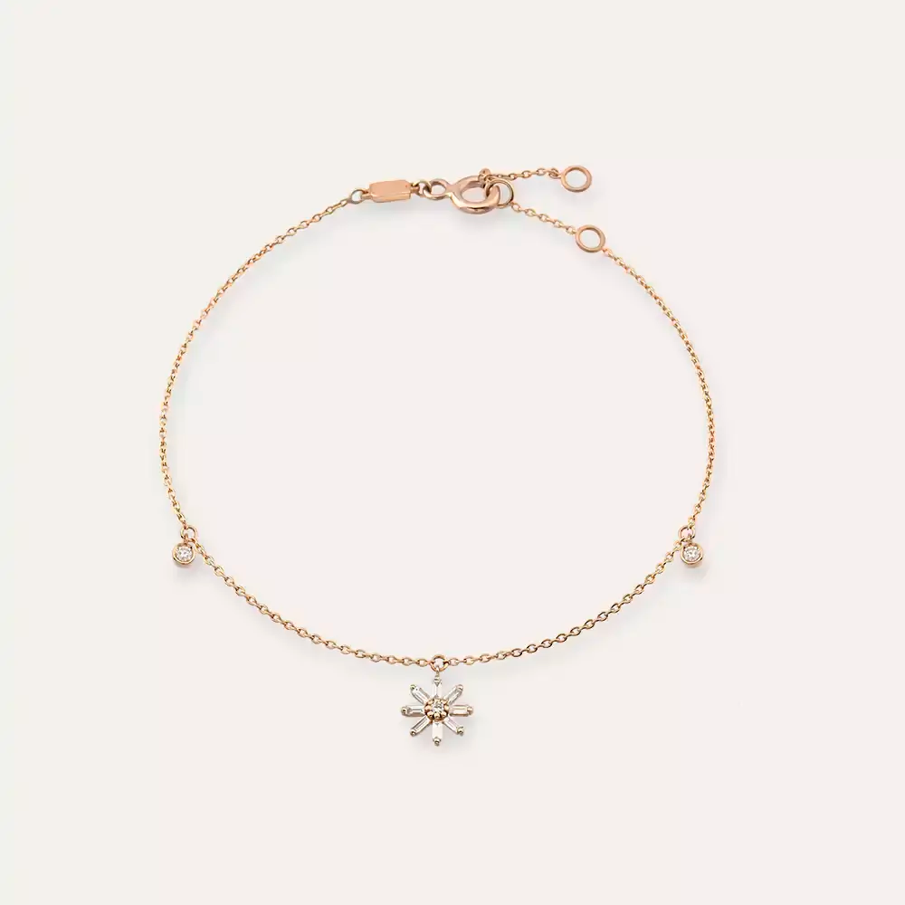 Elva Safir ve Pırlanta Taşlı Rose Altın Halhal