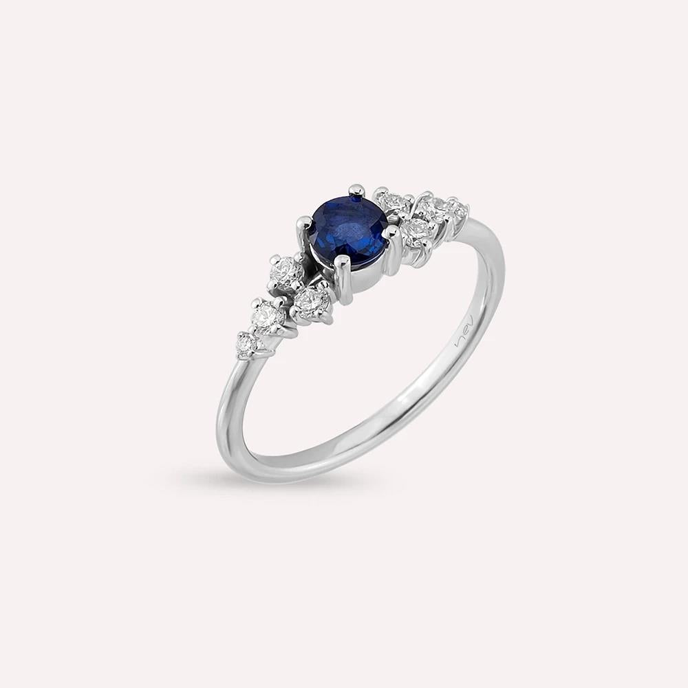 Emilie 0.61 CT Safir ve Pırlanta Taşlı Beyaz Altın Yüzük