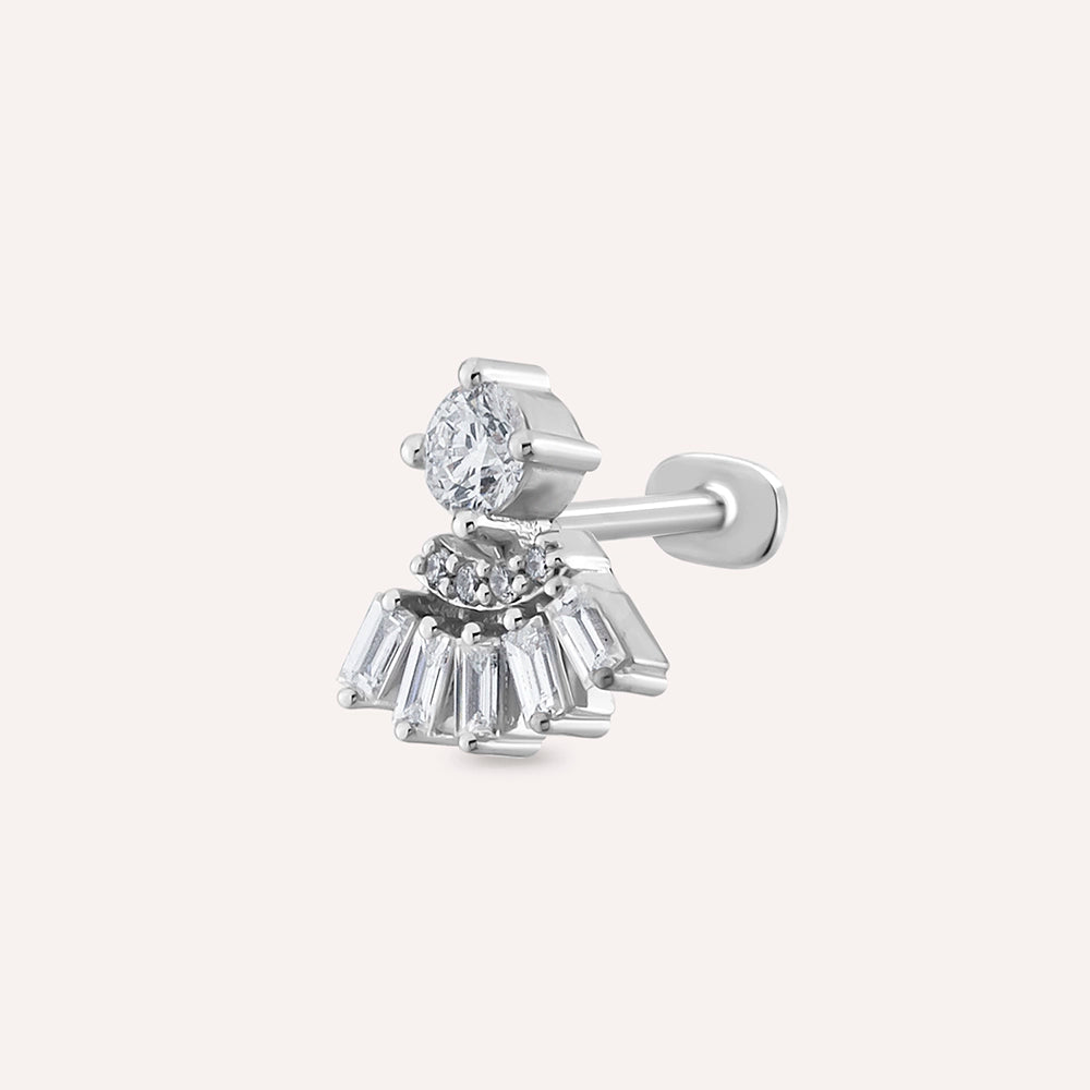 Enif 0.37 CT Baget Pırlanta Taşlı Beyaz Altın Piercing