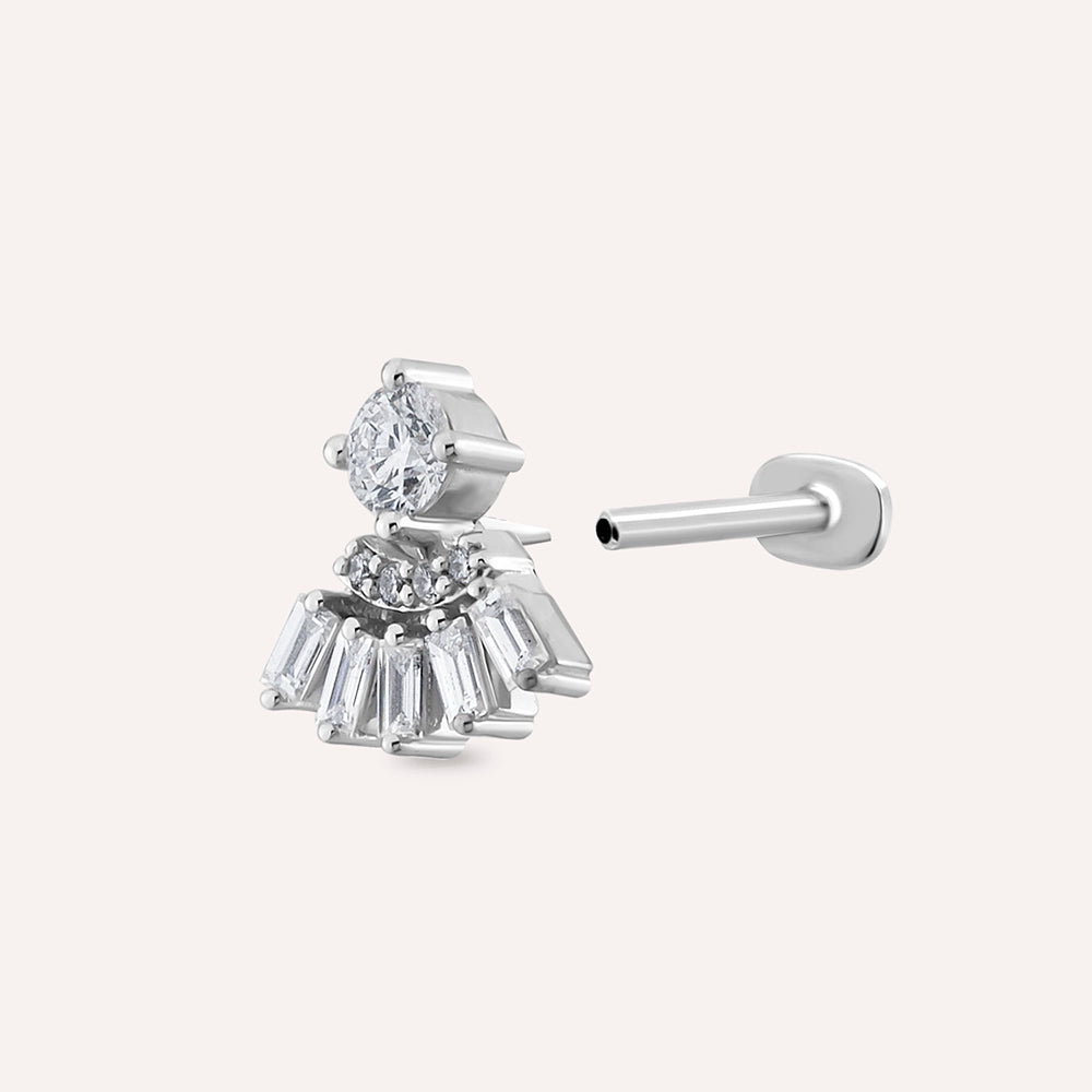 Enif 0.37 CT Baget Pırlanta Taşlı Beyaz Altın Piercing