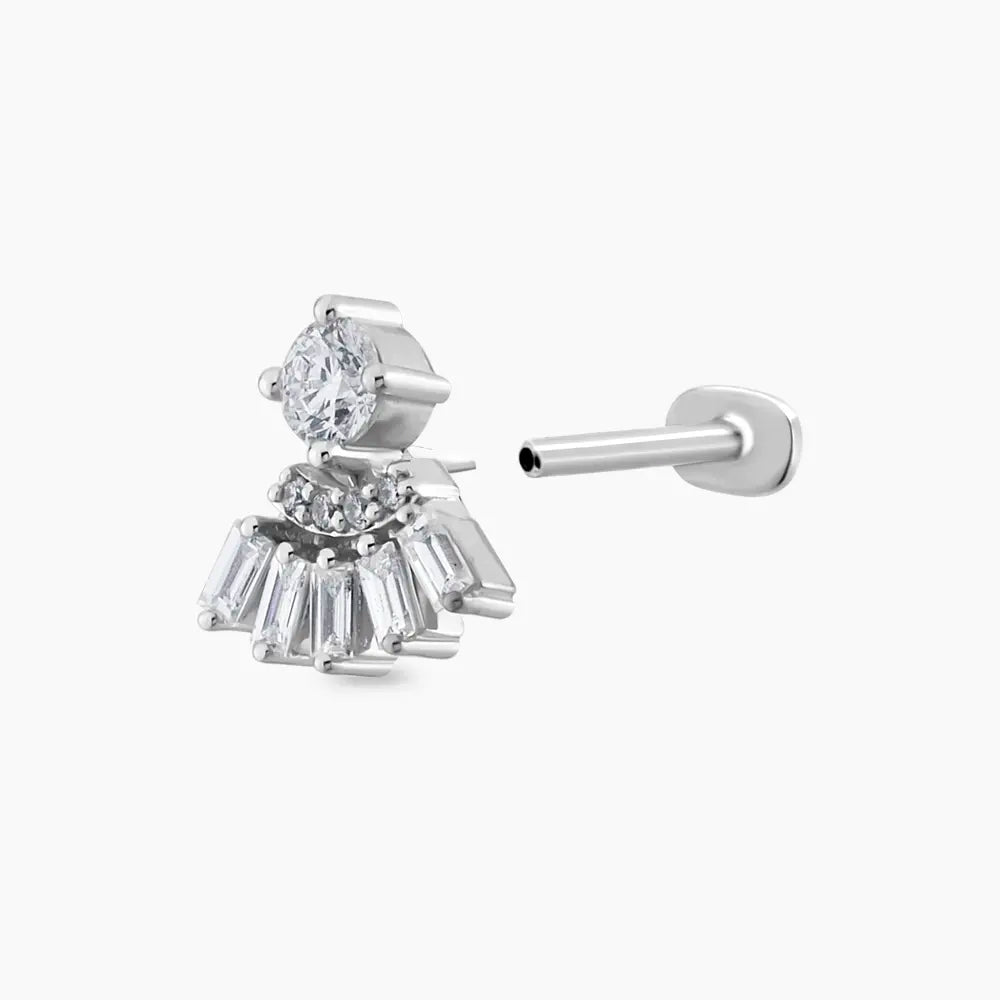 Enif 0.37 CT Baget Pırlanta Taşlı Beyaz Altın Piercing