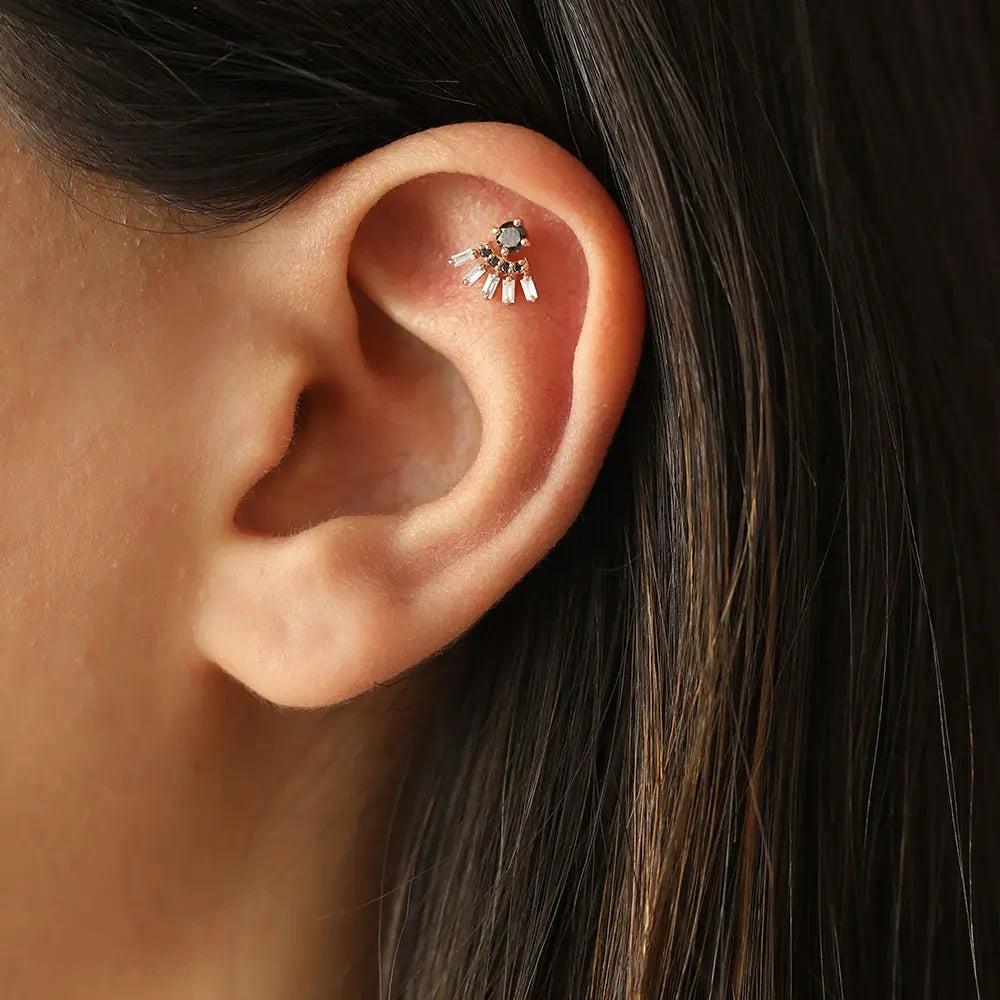 Enif Siyah Pırlanta Taşlı Rose Altın Piercing