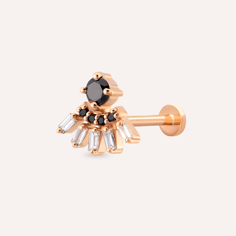Enif Siyah Pırlanta Taşlı Rose Altın Piercing