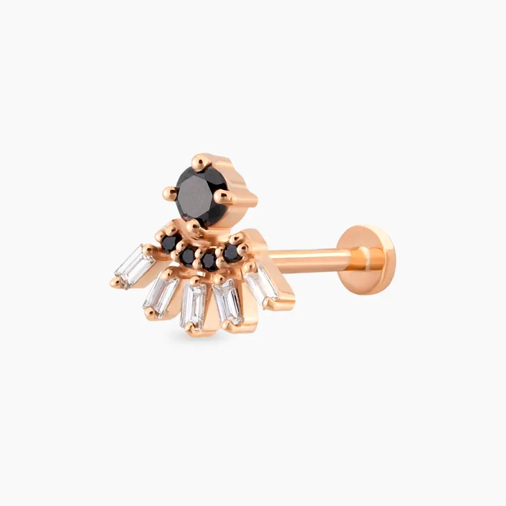 Enif Siyah Pırlanta Taşlı Rose Altın Piercing