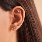 Dawn Yellow Safir ve Baget Kesim Pırlanta Taşlı Rose Altın Tek Küpe