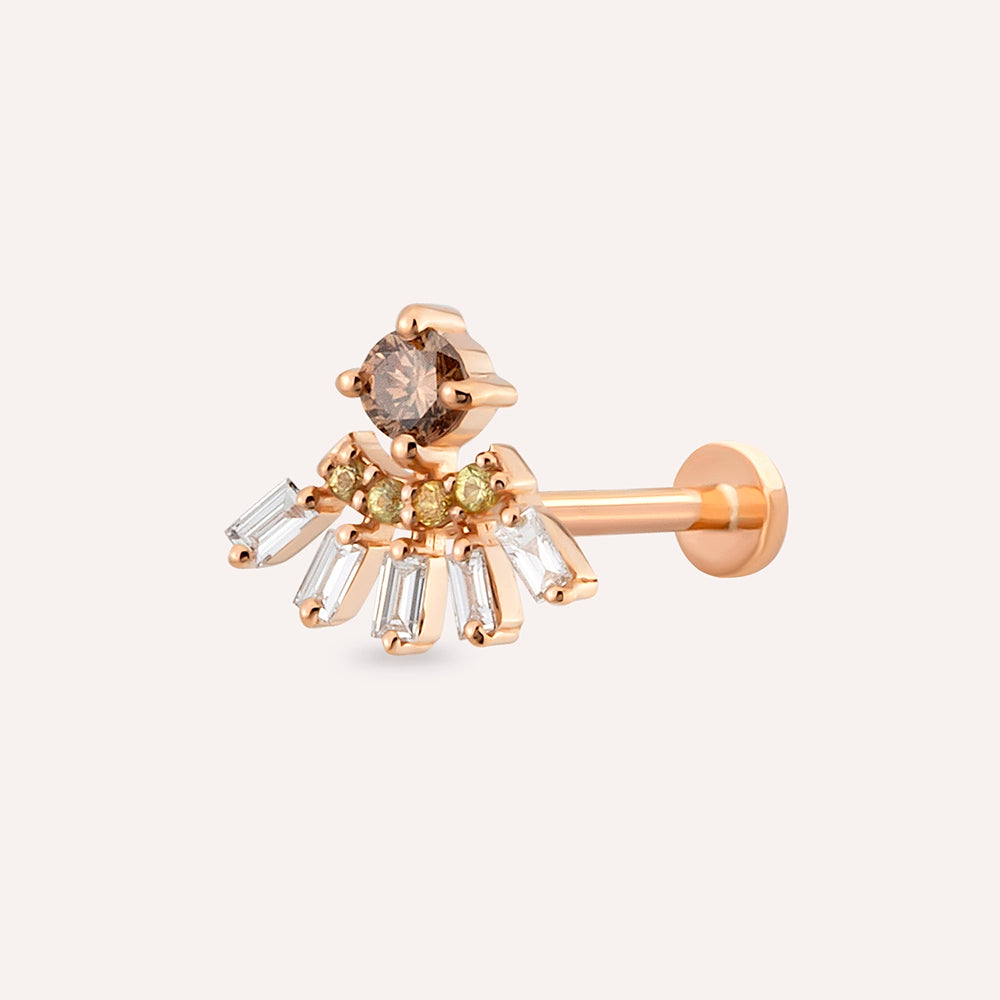 Enif Yellow Safir ve Baget Pırlanta Taşlı Rose Altın Piercing