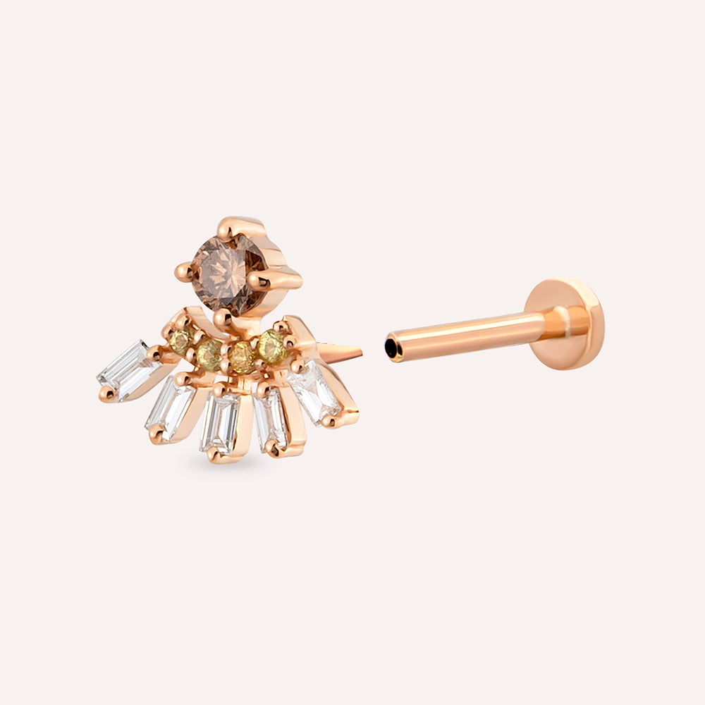 Enif Yellow Safir ve Baget Pırlanta Taşlı Rose Altın Piercing