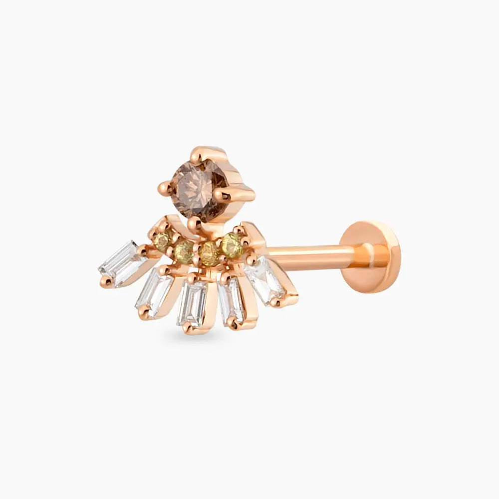 Enif Yellow Safir ve Baget Pırlanta Taşlı Rose Altın Piercing