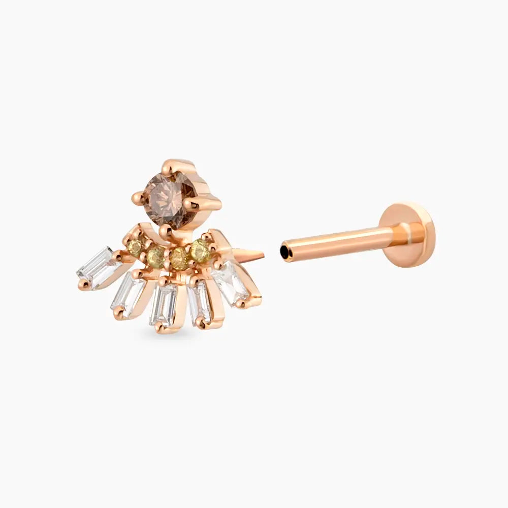 Enif Yellow Safir ve Baget Pırlanta Taşlı Rose Altın Piercing