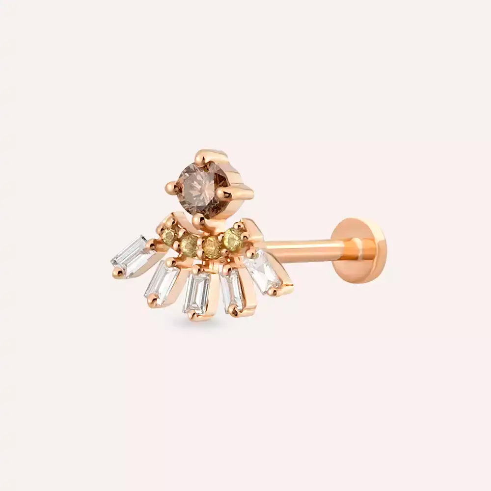 Enif Yellow Safir ve Pırlanta Taşlı Rose Altın Piercing