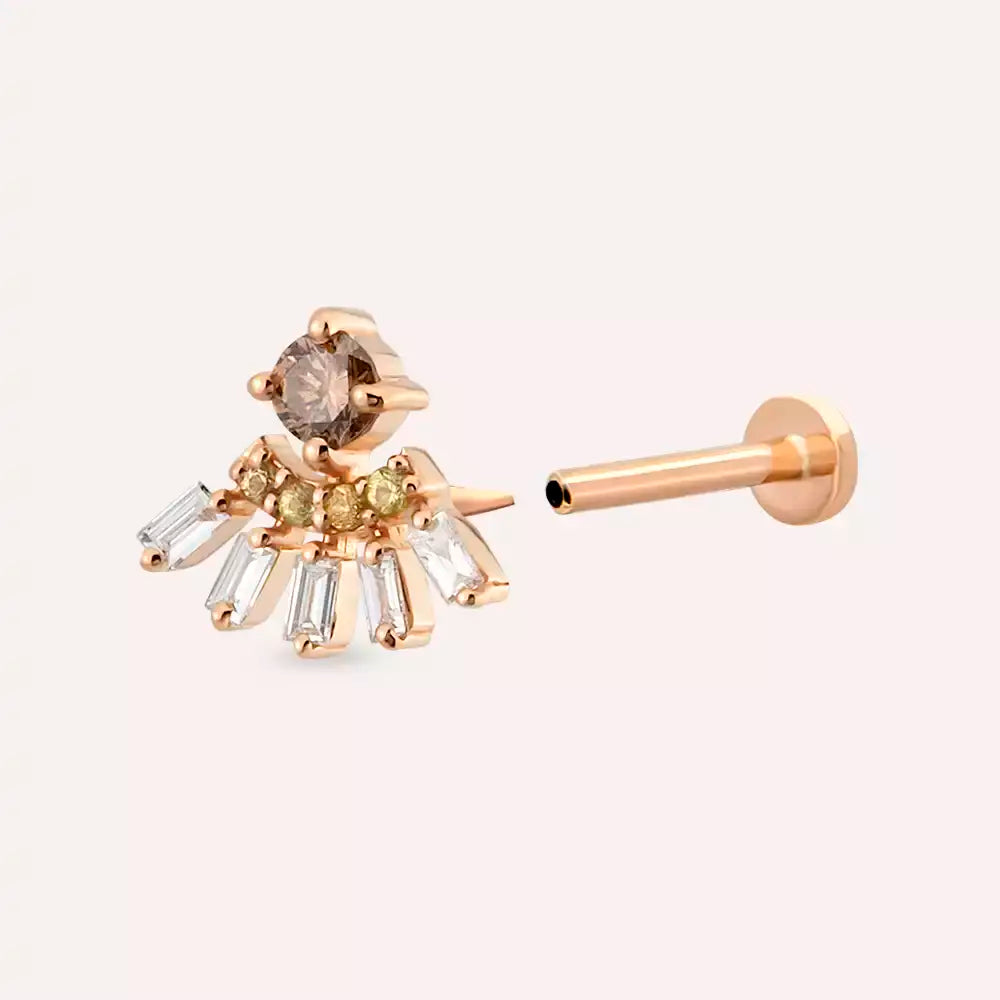 Enif Yellow Safir ve Pırlanta Taşlı Rose Altın Piercing