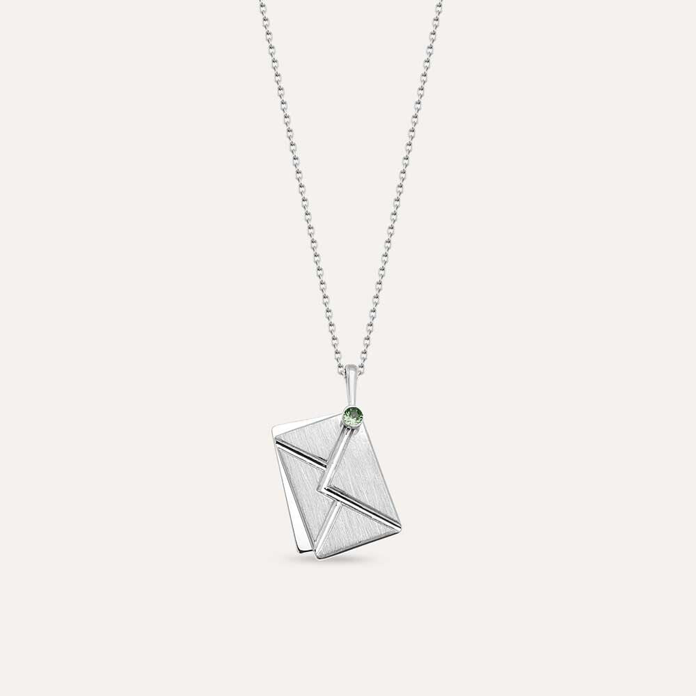 Envelope Green Safir Taşlı Beyaz Altın Kolye