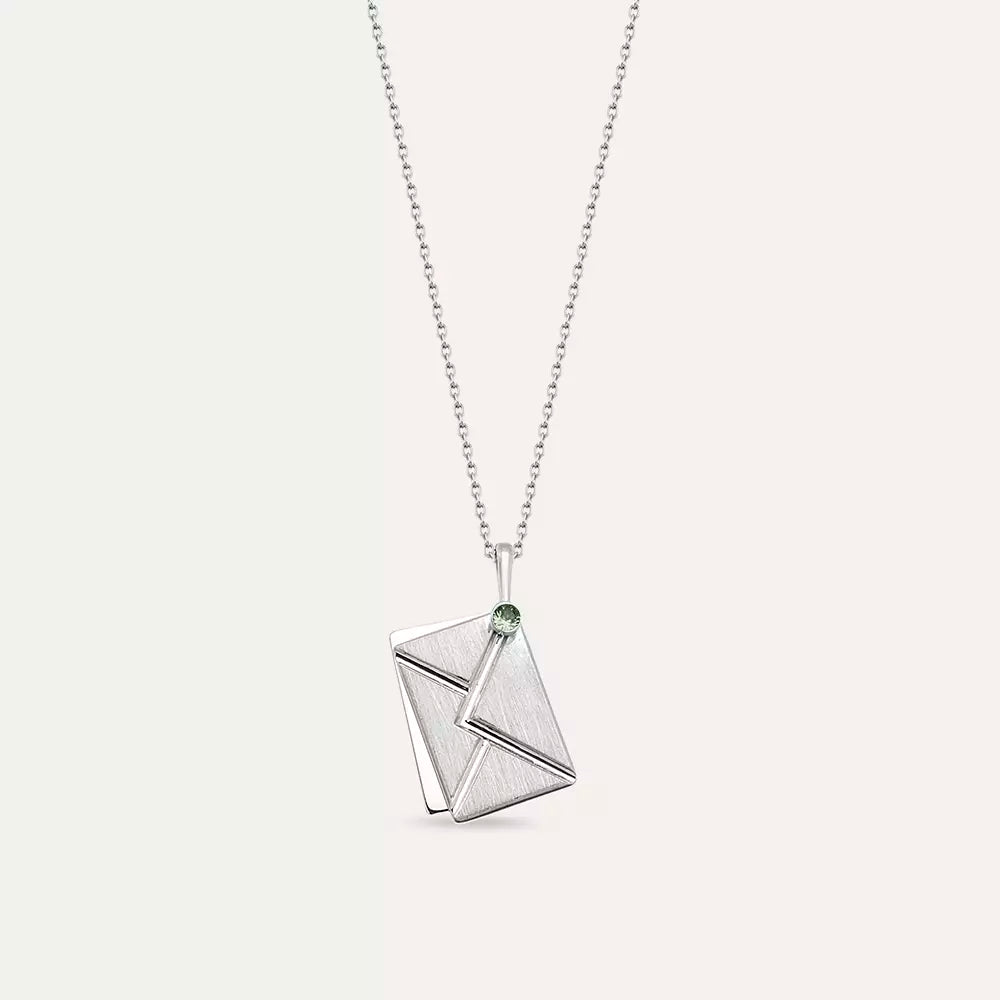 Envelope Green Safir Taşlı Beyaz Altın Kolye