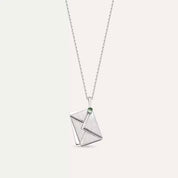 Envelope Green Safir Taşlı Beyaz Altın Kolye