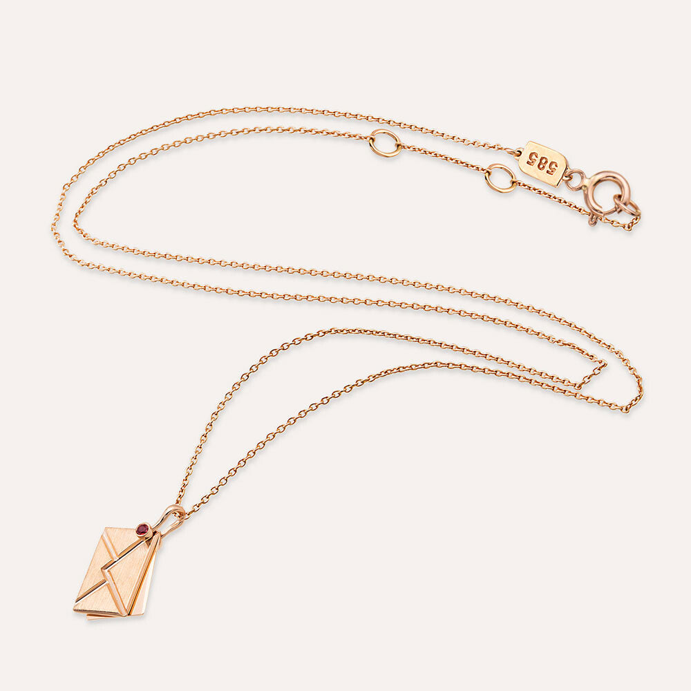 Envelope Red Safir Taşlı Rose Altın Kolye