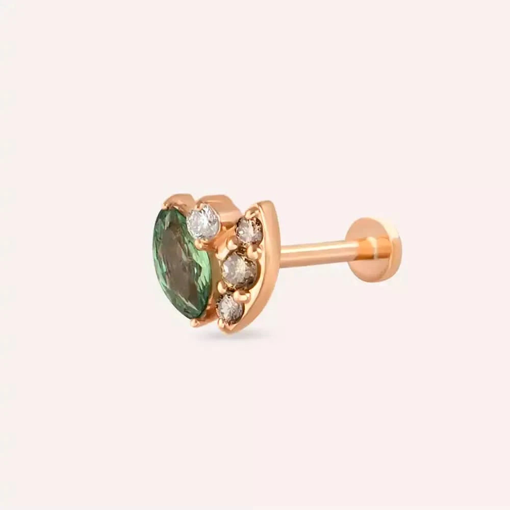Erisa Green Safir ve Brown Pırlanta Taşlı Rose Altın Piercing