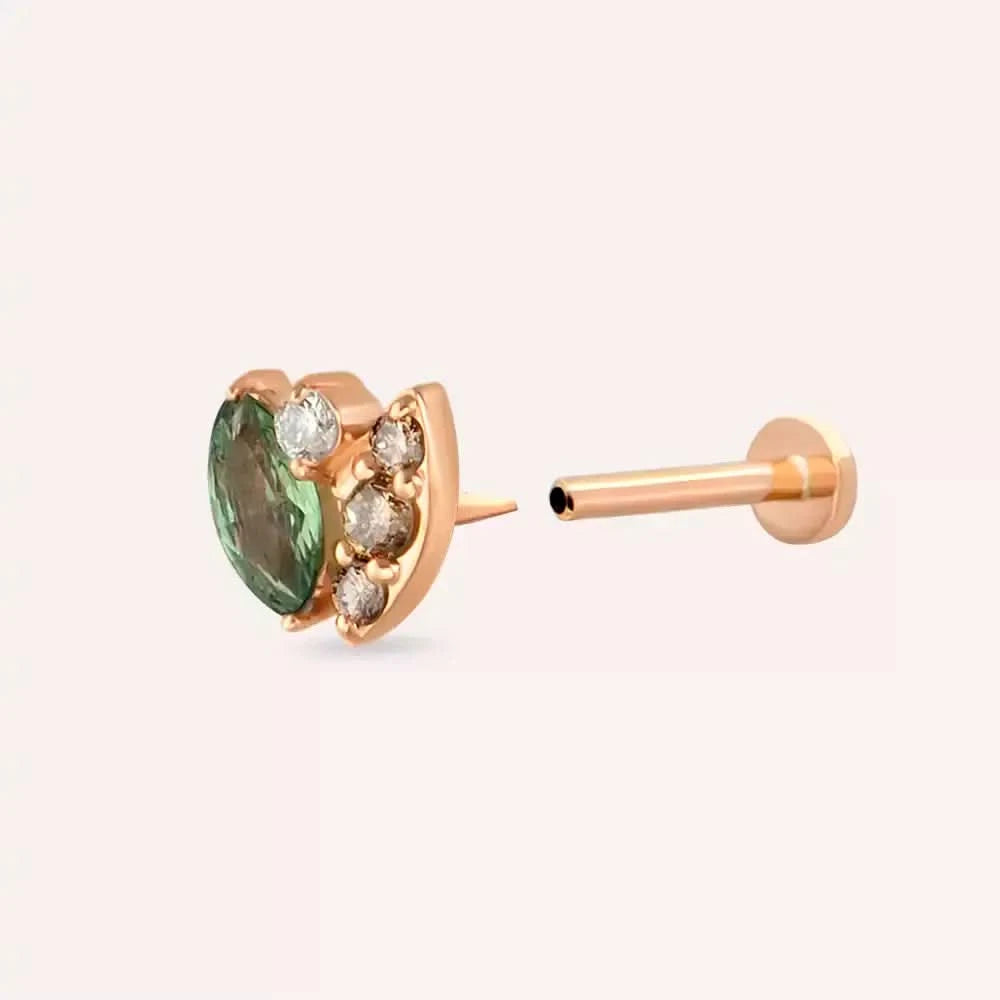 Erisa Green Safir ve Brown Pırlanta Taşlı Rose Altın Piercing
