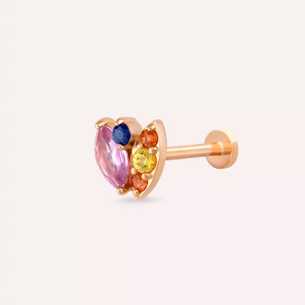 Erisa Multicolor Safir Taşlı Rose Altın Piercing