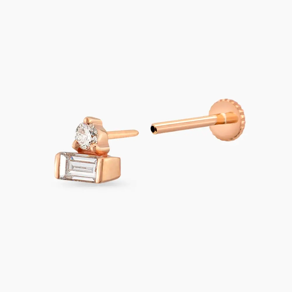 Eva Baget Kesim Pırlanta Taşlı Rose Altın Piercing