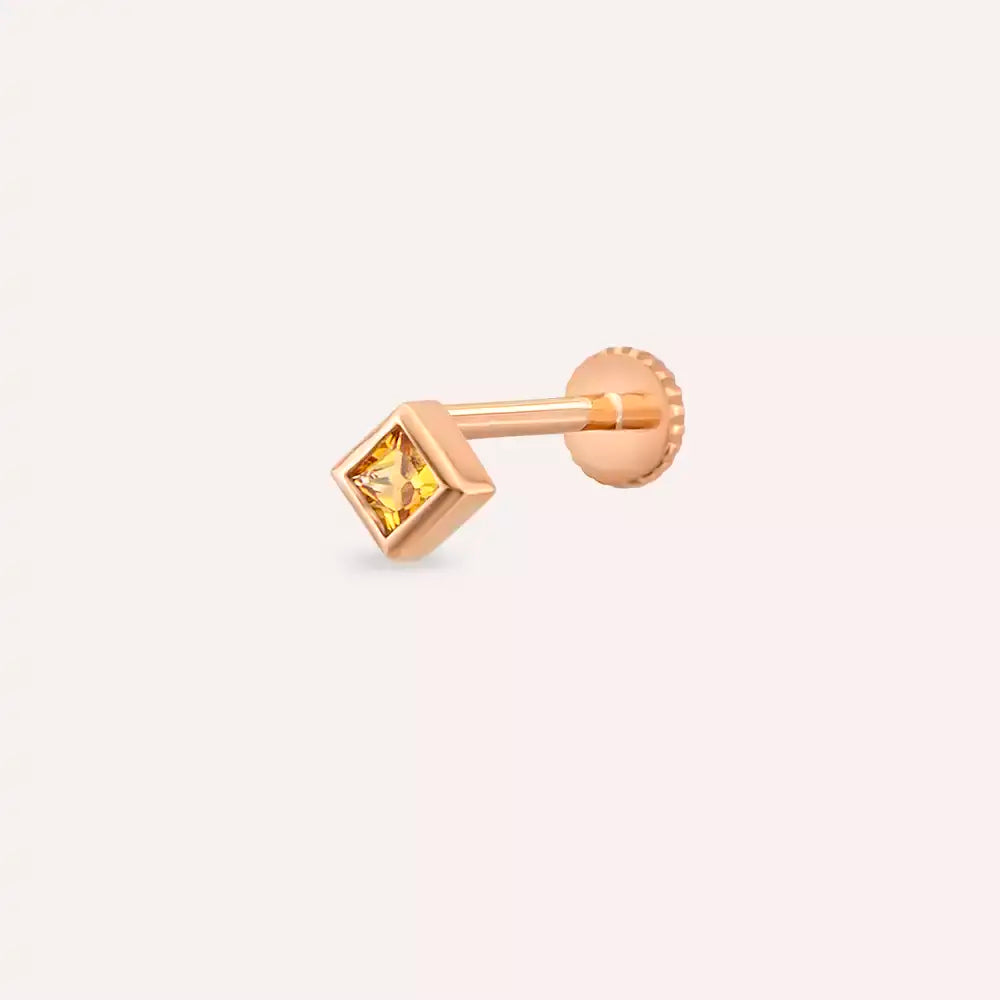 Eva Yellow Safir Taşlı Rose Altın Piercing